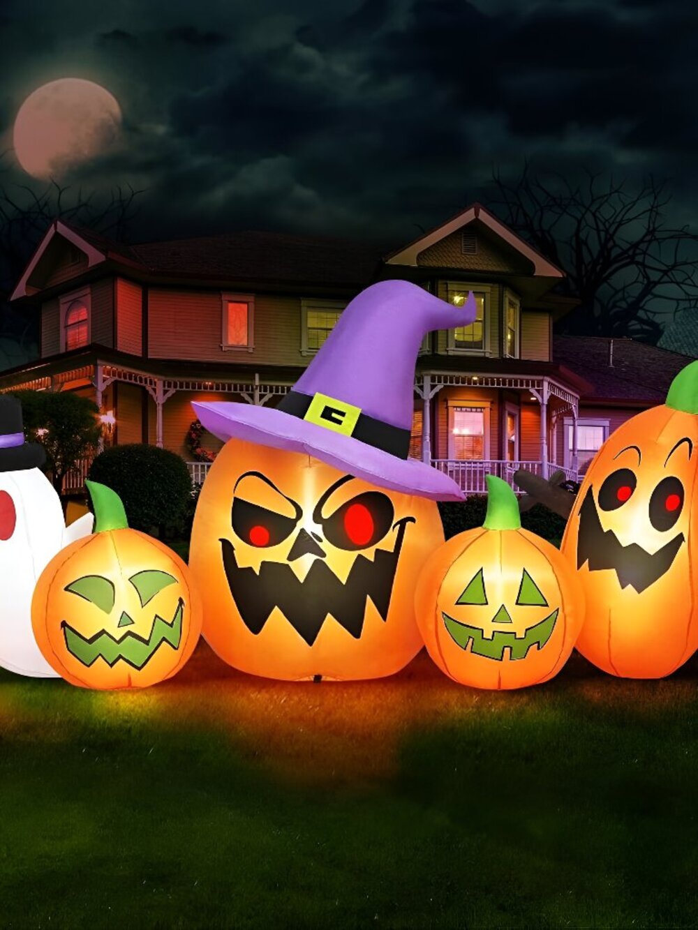 8FT Long Halloween Inflatables Spooky Pumpkin Outdoor Decoration